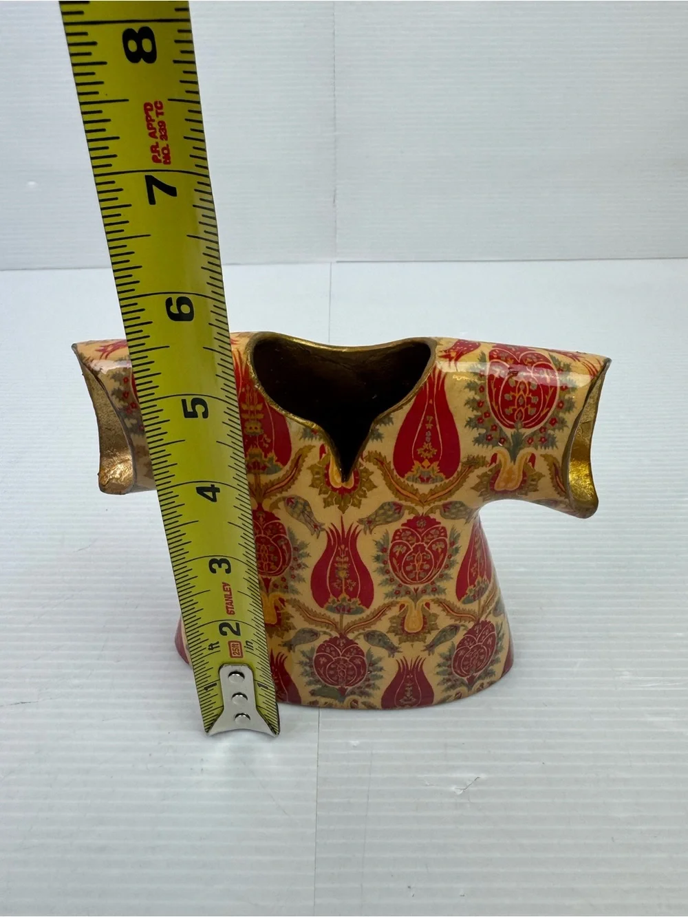 Cansucam Turkish Ottoman Kaftan Vase Red Tulip Pomegranate Gold Ceramic 5” XS